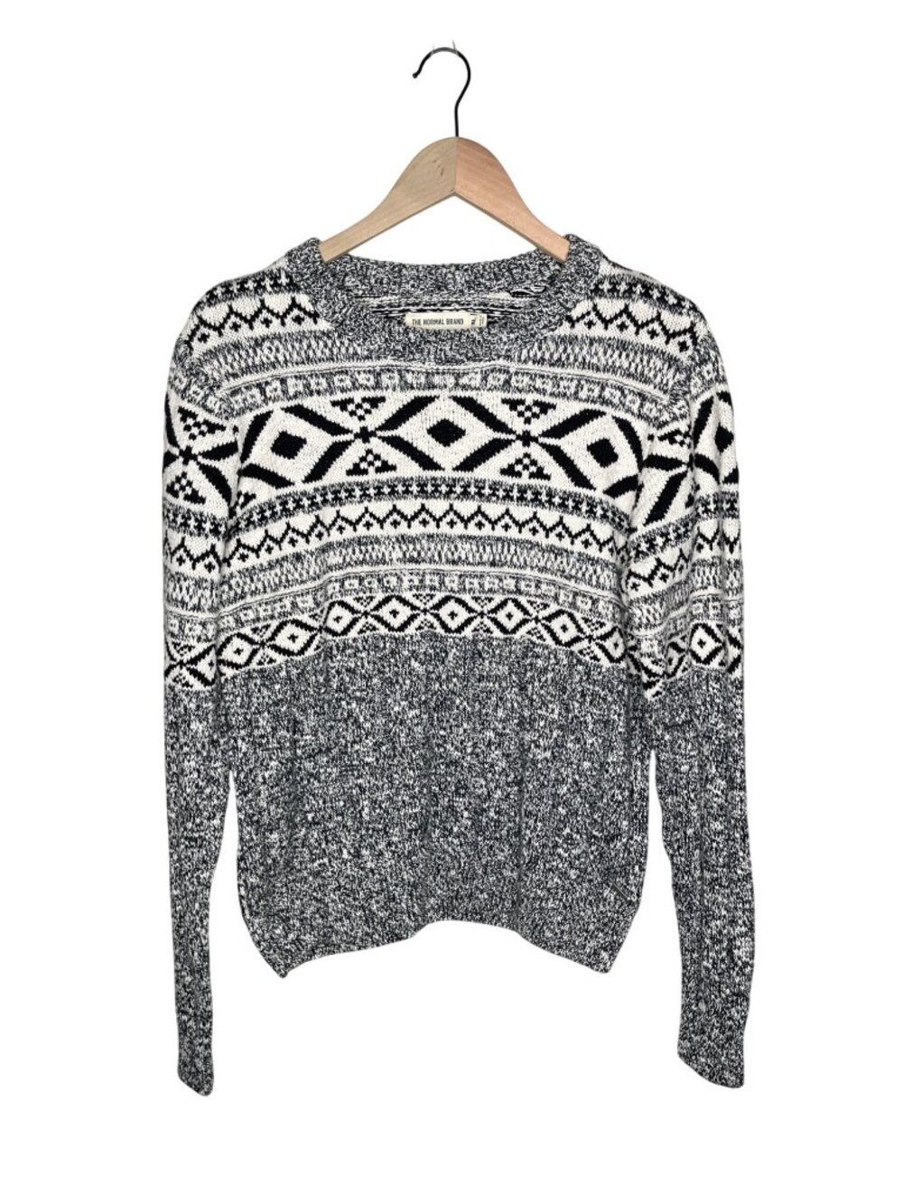 The Normal Brand Fair Isle Knit Sweater XL Black White Cotton Crewneck
